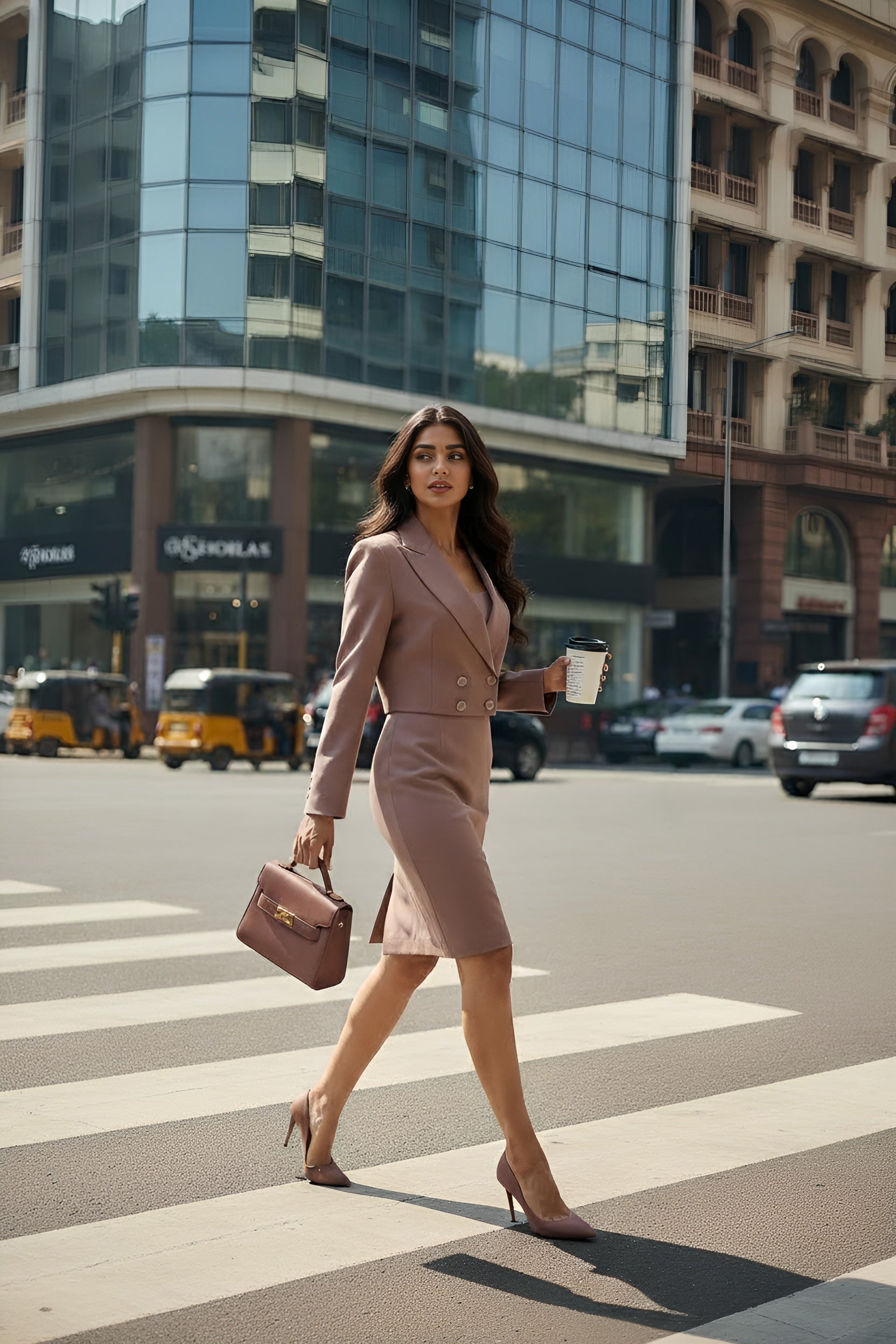 Dusky Dawn Cropped Blazer and Knee Length Dress